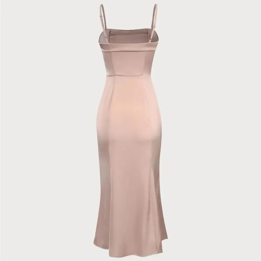 RIHOAS The Pink Bodycon Satin Cami Midi Dress XS